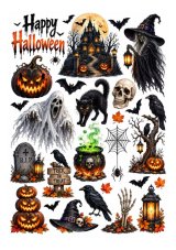 Jadalny wydruk Halloween – czarownica i nawiedzony dom A4