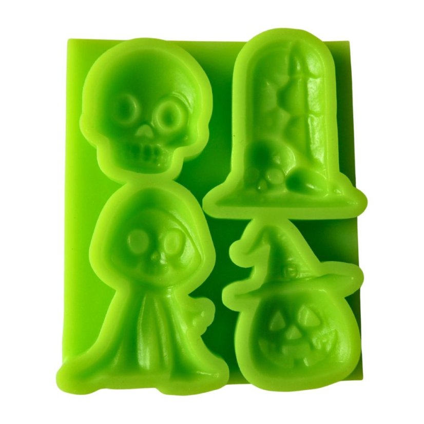 Forma silikonowa Halloween – czaszka, duch, dynia i nagrobek