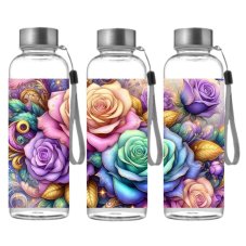 Športová Tritanová fľaša - Farebné ruže a zlaté listy (500 ml)