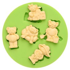 7ES 0014 Five Cool Teddy Bears Fondant Silicone Molds for cake decorating