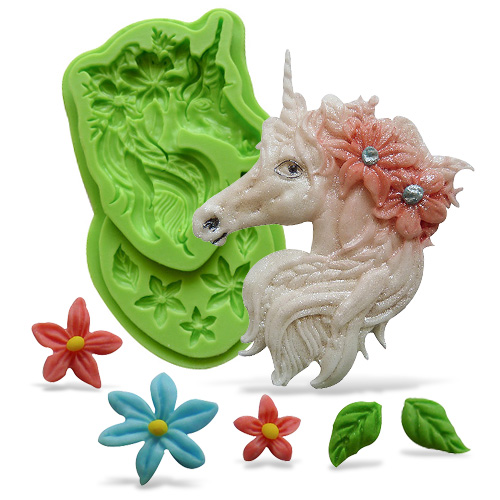 Forma silikonowa - głowa jednorożca i kwiaty