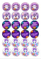 Wydruk jadalny na muffinki – Neonowe fioletowe Halloween, zestaw 24 szt.