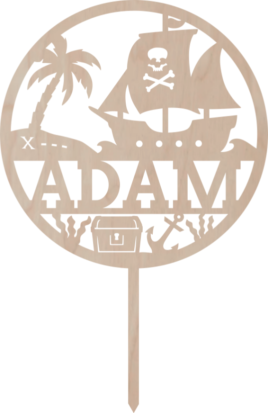 Drewniany topper na zamówienie– Statek piracki w kole