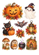 Wydruk jadalny na tort Jesienny Halloween – dynia, duszek i zwierzątka A4