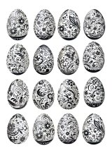 Jedlý papír - Černobílá ornamentální vejce, 16 motivů