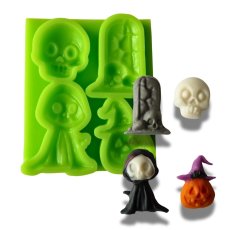 Forma silikonowa Halloween – czaszka, duch, dynia i nagrobek