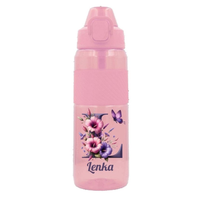 Bidon sportowy z tritanu dla dziewczynek z motywem kwiatowym i imieniem na zamówienie 850 ml