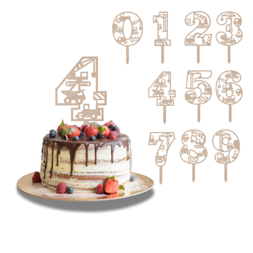 Dortový zápich Číslovka se stavebními stroji