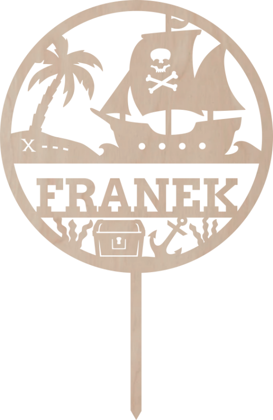 Drewniany topper na zamówienie– Statek piracki w kole