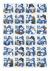 Jedlá tlač na adventný kalendár – modrí snehuliaci 24 ks A4