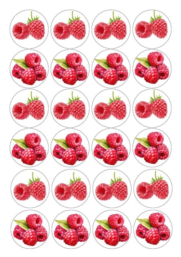 Jedlý tisk na cupcake – Šťavnaté maliny, sada 24 ks