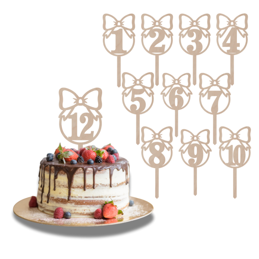 Drewniany topper – Cyfra w kole z kokardą - Liczebnik: 3