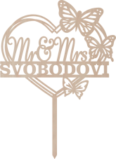 Topper ślubny Mr & Mrs z motylami i nazwiskiem na zamówienie