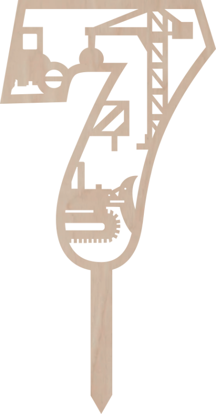 Dortový zápich Číslovka se stavebními stroji