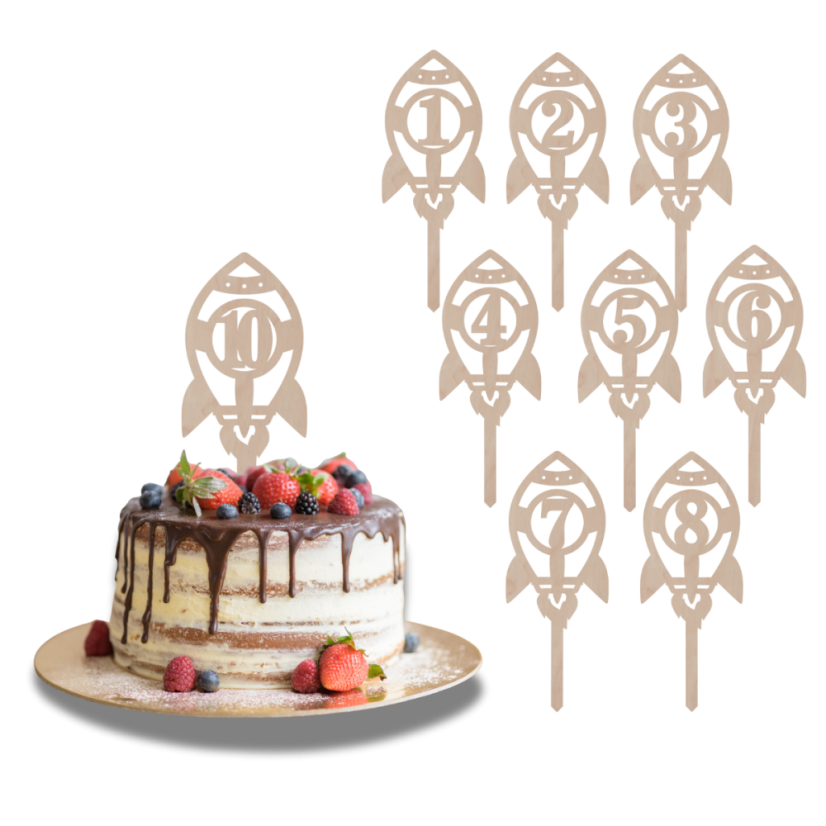 Drewniany topper – Rakieta z cyfrą - Liczebnik: 11