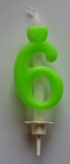 Świeczka do tortu zielona odblaskowa - cyfra 6