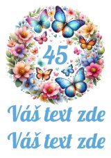 Wydruk jadalny - Wieniec kwiatowy z motylami, własnym tekstem i cyfrą