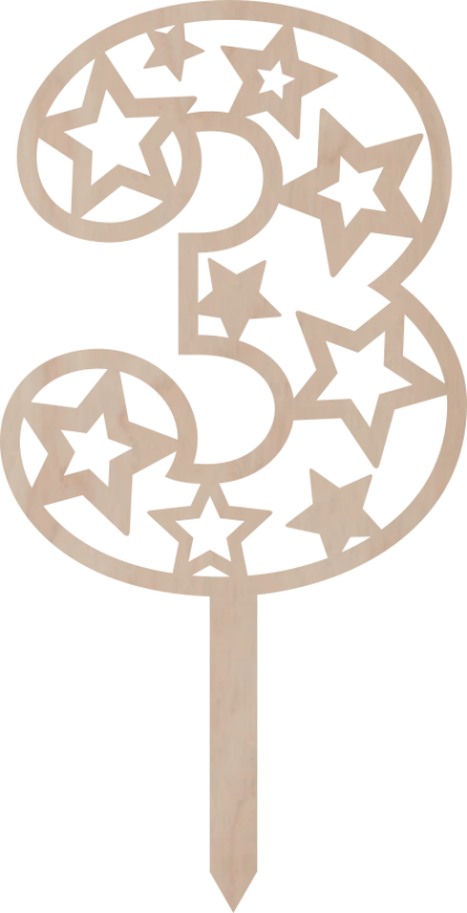 Dortový zápich Číslovka s hvězdami - Číslovka: 2