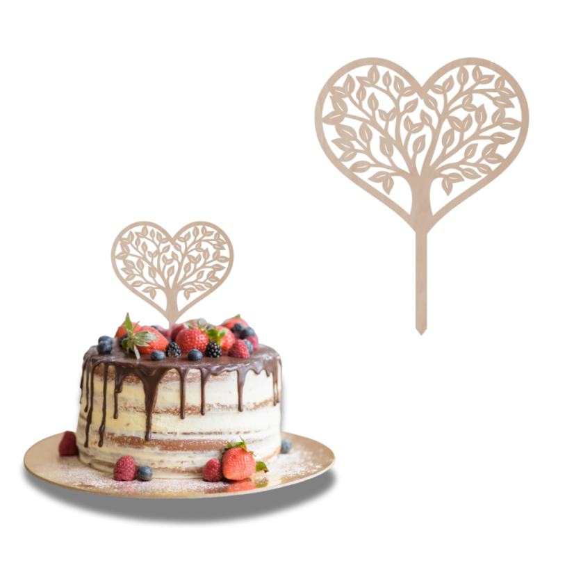 Drewniany topper na tort – Drzewo życia w sercu