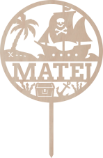 Drewniany topper na zamówienie– Statek piracki w kole