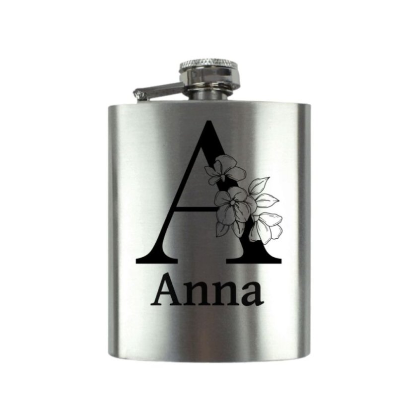 Piersiówka ze stali nierdzewnej z imieniem - Kwiatowy monogram (100 ml)
