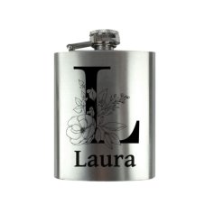 Nerezová placatice s vlastním jménem - Květinový monogram (100 ml)