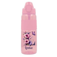Bidon sportowy z tritanu dla dziewczynek z motywem kwiatowym i imieniem na zamówienie 850 ml