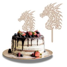 Drewniany topper na tort Głowa smoka – 12,5 × 14,5 cm