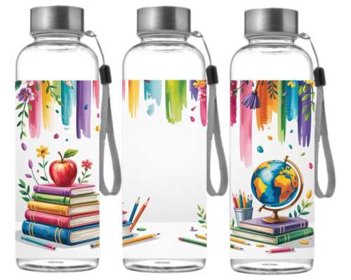 Butelka sportowa z Tritanu - Motyw szkolny i kwiaty (500 ml)
