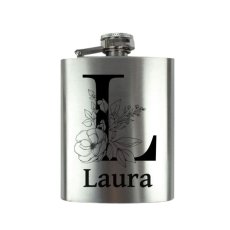 Piersiówka ze stali nierdzewnej z imieniem - Kwiatowy monogram (100 ml)
