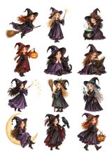 Wydruk jadalny na tort Halloweenowe czarownice 12 szt. A4