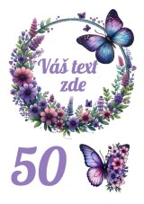 Wydruk jadalny - Fioletowy wieniec kwiatowy z własnym tekstem i cyfrą