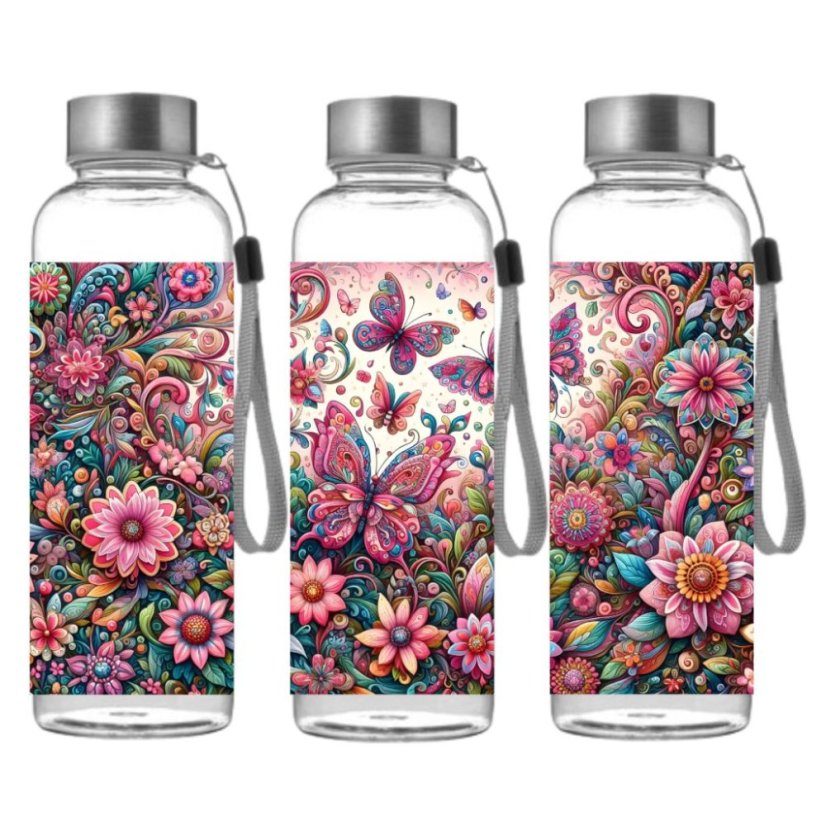 Butelka sportowa z Tritanu - Kwitnący ogród i motyle (500 ml)