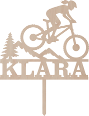 Dřevěný dortový zápich Cyklistka na kole se jménem na přání