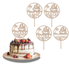 Drewniany topper na zamówienie– Statek piracki w kole