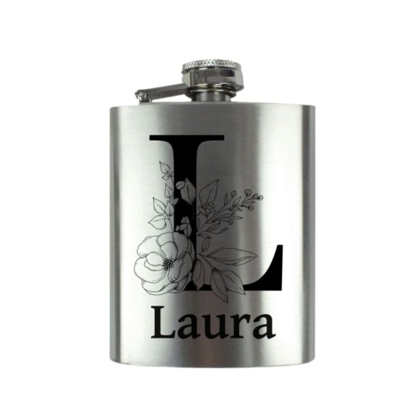 Piersiówka ze stali nierdzewnej z imieniem - Kwiatowy monogram (100 ml)
