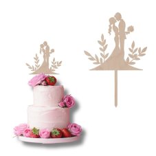 Topper na tort ślubny Pan młody z bukietem za plecami