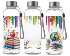 Butelka sportowa z Tritanu - Motyw szkolny i kwiaty (500 ml)