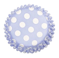 Niebieskie koszyczki na muffinki w białe kropki