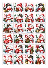 Jedlá tlač na adventný kalendár – vianoční snehuliaci 24 ks A4