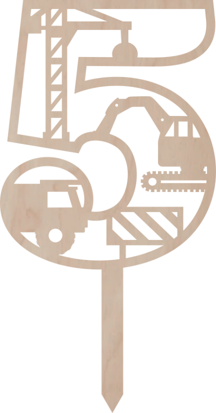 Dortový zápich Číslovka se stavebními stroji