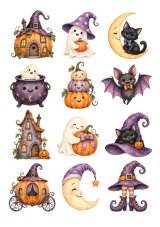 Wydruk jadalny na tort Bajkowy Halloween – duszki, kotki i dynie 12 szt. A4
