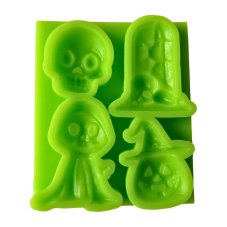 Silikónová formička Halloween – lebka, duch, tekvica a náhrobok
