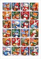 Jedlá tlač na adventný kalendár – zimné zvieratká 24 ks A4