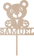 Drewniany topper na zamówienie – Miś z własnym imieniem