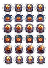Jedlý tisk na cupcake – Oživlé halloweenské dýně, sada 24 ks