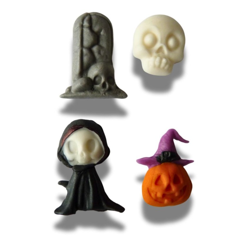 Forma silikonowa Halloween – czaszka, duch, dynia i nagrobek