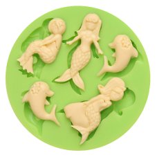 7ES 0704 Mermaids and Dolphins Round Silicone Molds Fondant Mould for cake decorating