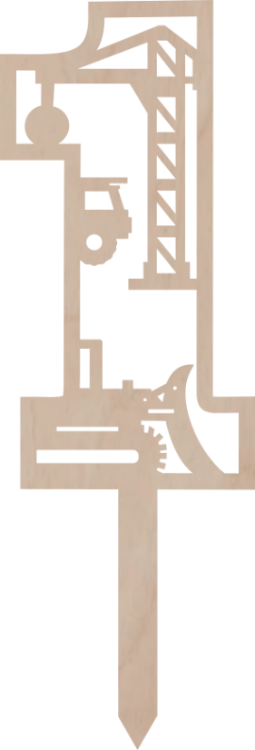 Dortový zápich Číslovka se stavebními stroji