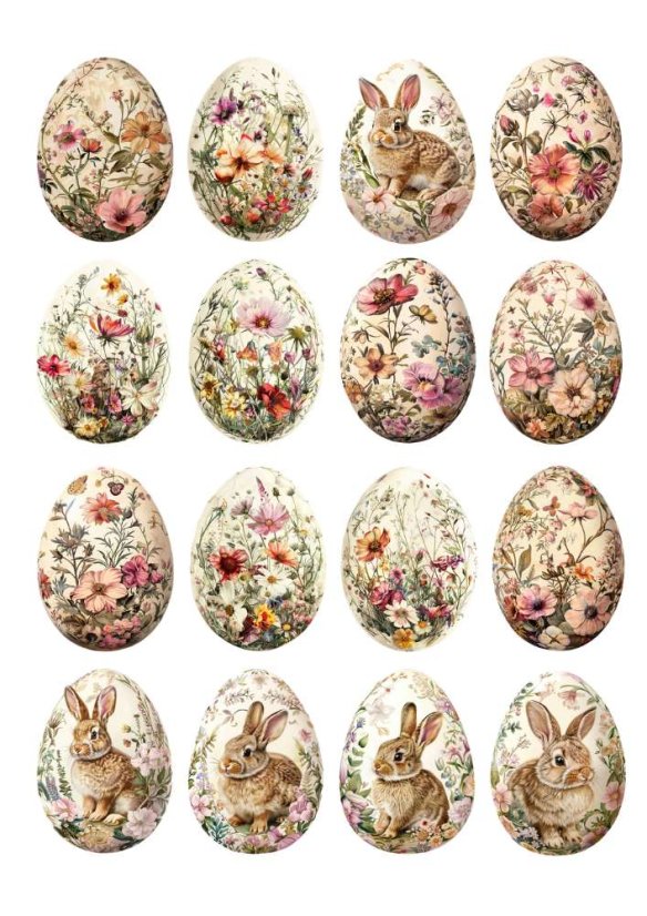 Jadalny papier - Jajka wielkanocne z kwiatami i zajączkami